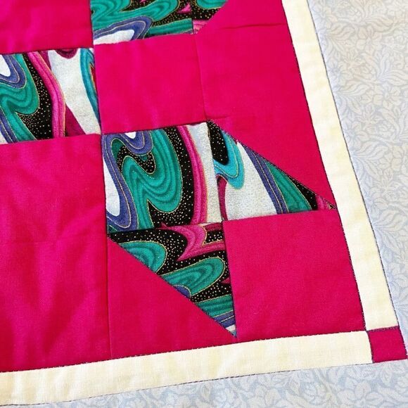 Handmade Quilted Patchwork Table Runner Pinwheel Jewel Tone Red Purple Blue - Picture 6 of 11